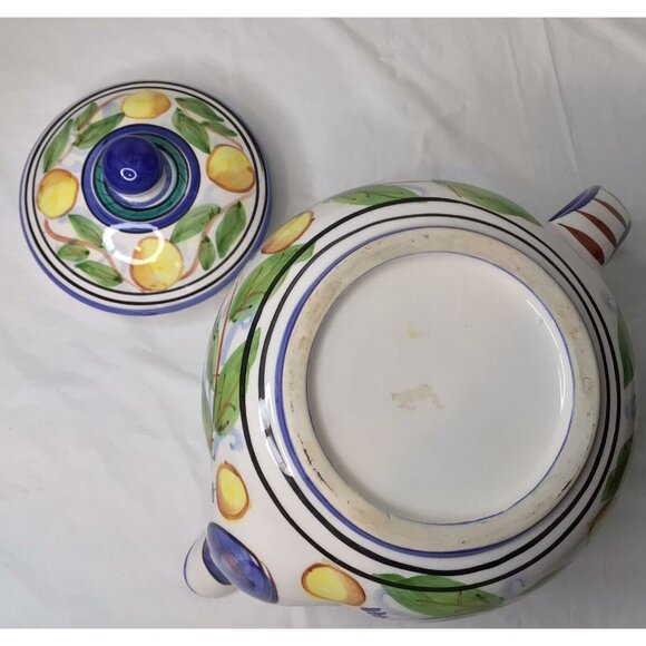Plums Harvest LemonsTeapot Ceramic Vibrant Colors Hand painted 2000 Italy Vtg 6" - Picture 7 of 10